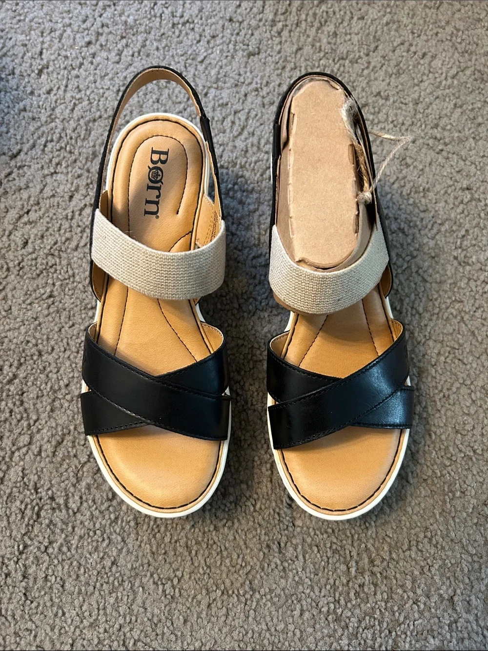 Born Gila Platform Wedge Slingback Sandals in Black and Beige 8